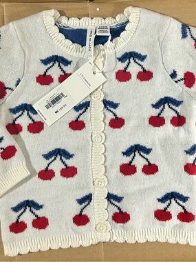 Janie and Jack White Cardigan with Red Cherries and Blue Leaves 6-12 months
